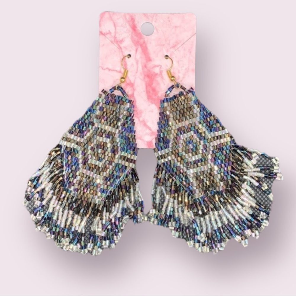 Multicolor Indigenous Seed Bead Fringe Earrings